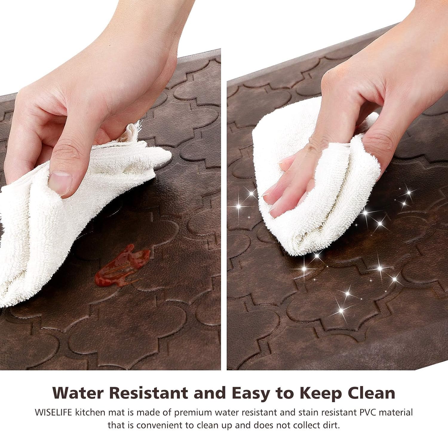 WISELIFE Kitchen Mat Cushioned Anti Fatigue Floor Mat,17.3x28, Thick Non Slip Waterproof Kitchen Rugs and Mats,Heavy Duty Foam Standing Mat for Kitchen,Floor,Home,Desk,Sink, Brown